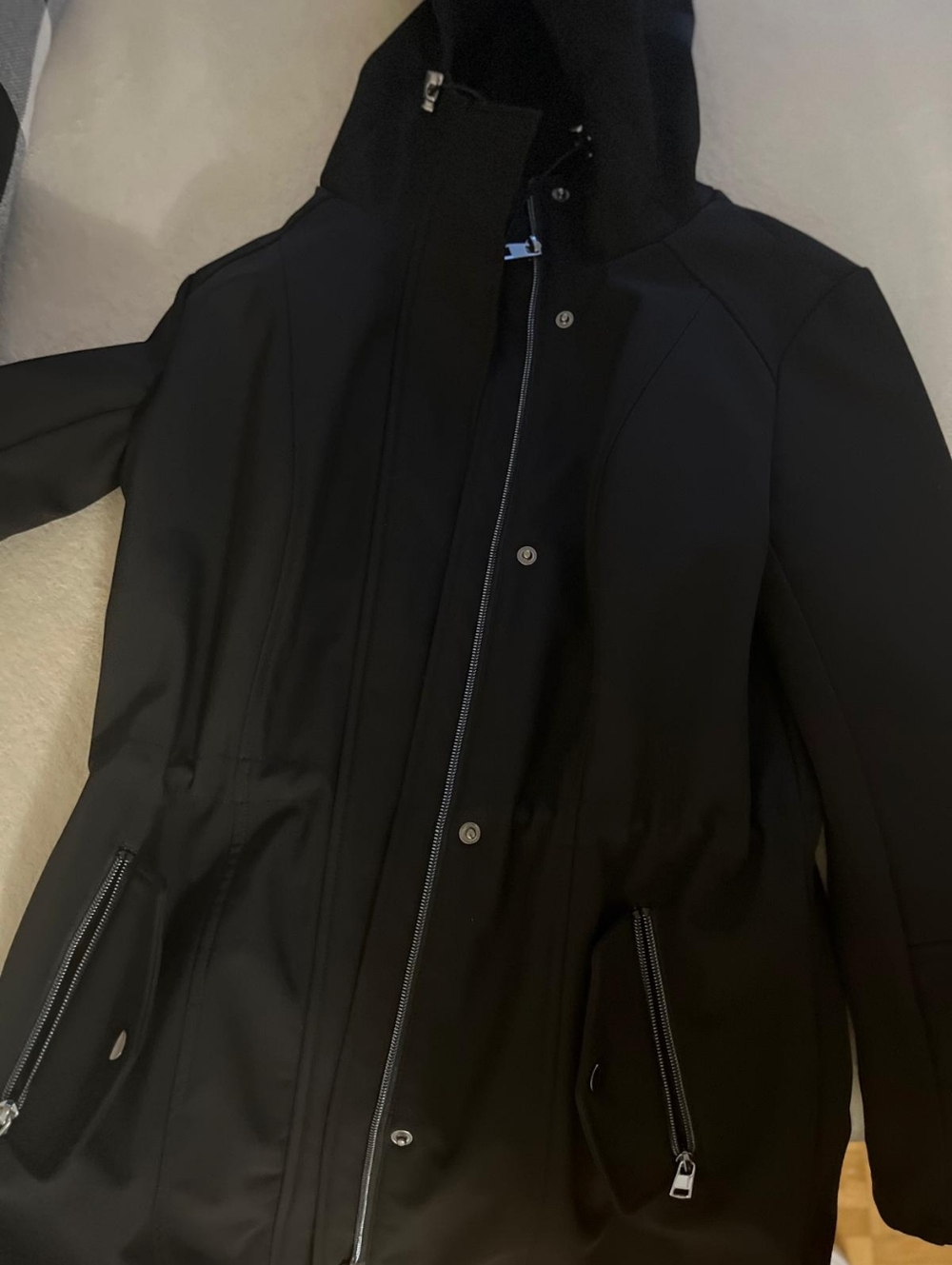Black Hooded Zip Front Jacket
